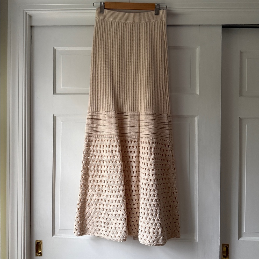 Cream crochet knit maxi skirt